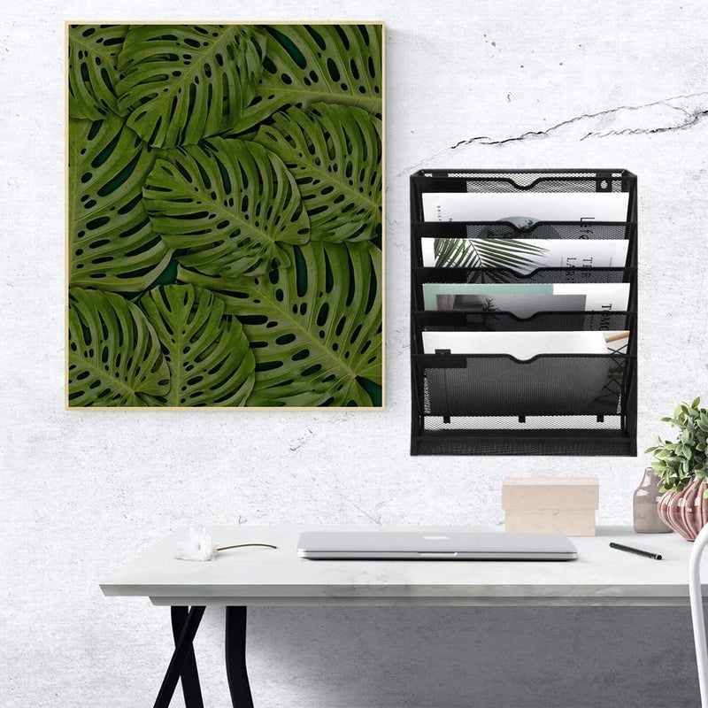 EASEPRES Desk File Organizer Mesh 6-Tier, Hanging Wall Mount Document Organization Stand, Desktop Vertical Mail Paper Folder Holder Rack with Bottom Tray for Office Home Cubicle, Sides Closed, Black - Image 5